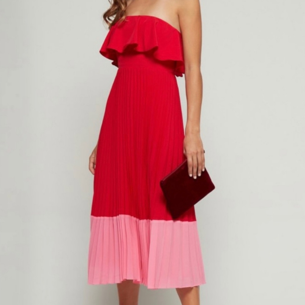Aidan Mattox Strapless Colorblock Popover Pleated Crepe Dress Size 4